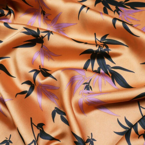 Satin orange mit Blättermuster