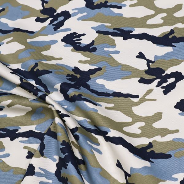 Baumwollstoff Camouflage Twill blau weiß khaki